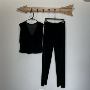 Fina Dansco | Black Velvet Velour Outfit Top & Pants Medium Adult Vintage USA